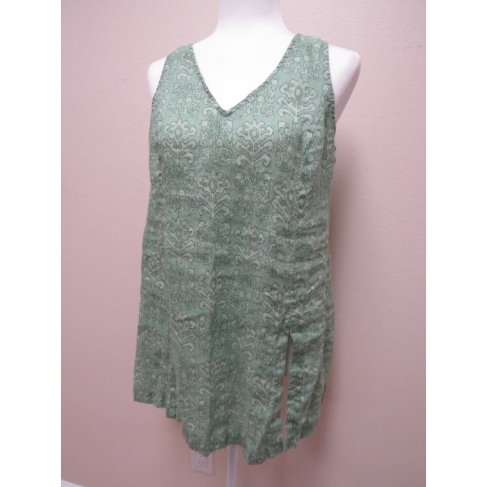 100% LINEN Pure Jill Elements Women's Small Green Flowy Tunic Top Cover Up Tank